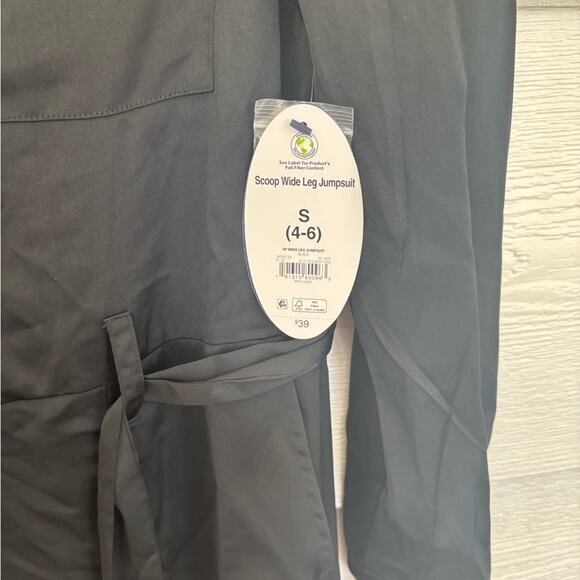 NWT Scoop Black satin-like fabric wide-leg jumpsuit NWT Size S - Picture 4 of 8